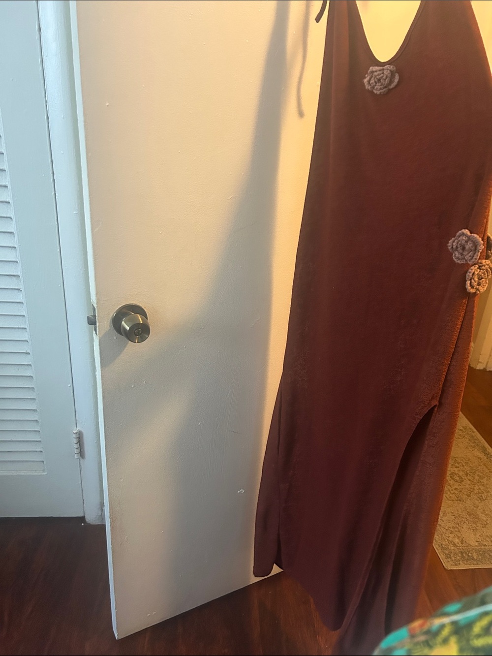 Women’s Burgundy Maxi Dress with Floral Appliqué